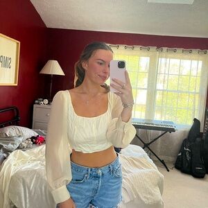 Mesh Sleeve Crop Top